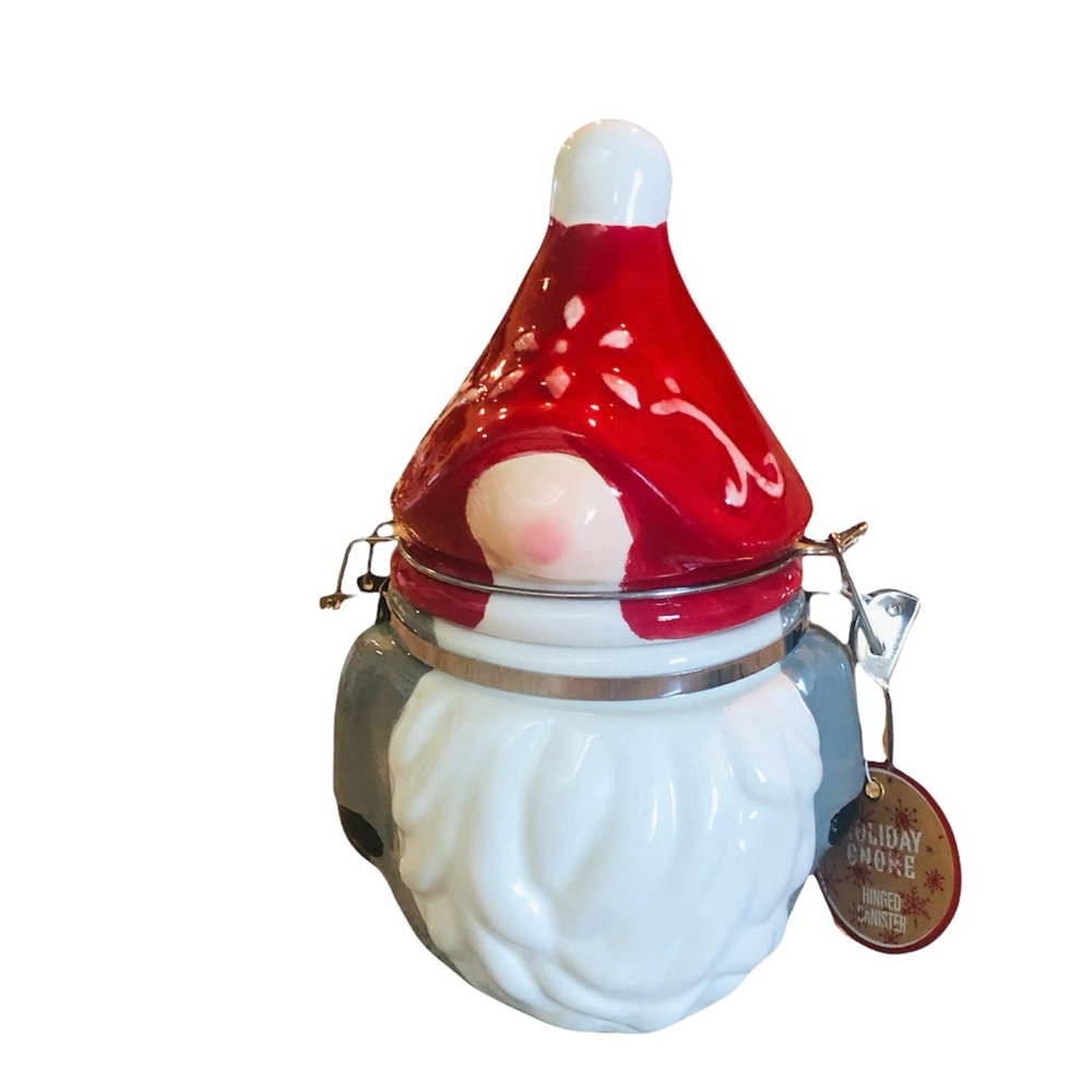 NWT Holiday Gnome Cookie Jar by Home Essentials, Red and White